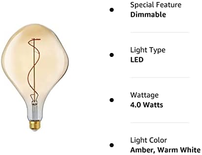 ALAMPEVER Amber Büyük Boy Kısılabilir LED edison ampulleri, 2200 K Amber Beyaz, 4 W (25 W Eşdeğeri), 200LM, E26 Orta