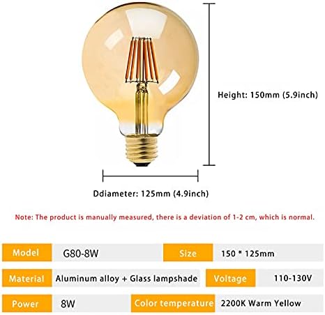 8 Paket E26 Retro Edison Filament ampuller, LED dim 8 W Antik Stil Edison ampuller, 360 ° ışın açısı için uygun kapalı