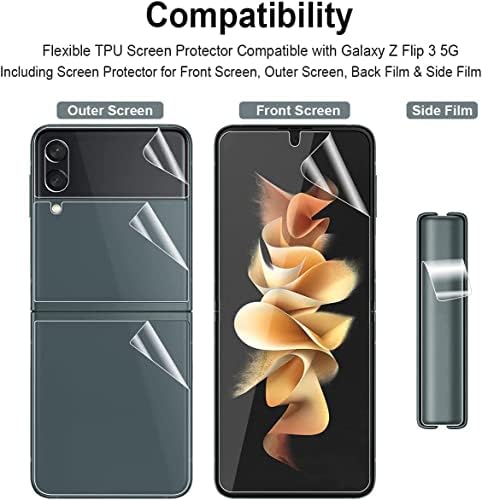 [1 takım 5 ADET] Galaxy Z Flip 3 Ekran Koruyucu, HD Tam Kaplı Dış + İç Ekran TPU Yumuşak Film + Arka Kapak Esnek
