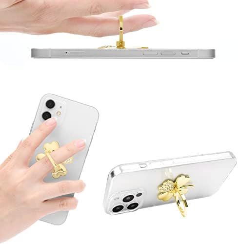 Mavis'in Günlüğü Bling Yüzük Tutucu Parmak Standı 2'li Paket Sevimli Yonca Metal Kavrama Tüm Cep Telefonları için