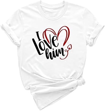 KCJGİKPOK Bayan Aşk Baskı Kısa Kollu Tişörtleri Yuvarlak Boyun Sevgililer Günü Grafik Tees Casual Sevimli Tunik Bluz