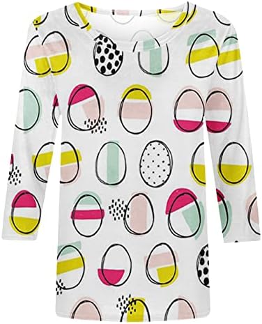 Paskalya Yumurtaları Gömlek Kadınlar için Ekip Boyun 3/4 Kollu Grafik Tees 2023 Bahar Casual Bluz Tatil T-Shirt Egzersiz
