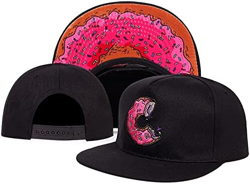 AyCaıu Unisex Düz Fatura Beyzbol Kapaklar, Ayarlanabilir Snapback Şapka, Aperatif Çörek Nakış Siyah