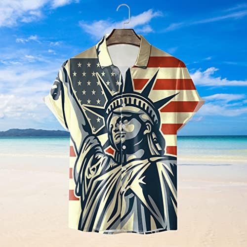 Yaz Erkek Gömlek Baskılı Bayrak Bahar Bluz Yaz Moda Kısa Plaj Kollu Üst Rahat Gömlek Kısa Kollu T