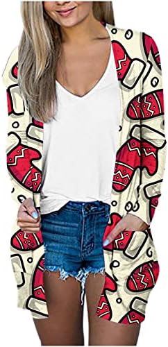 Dnuri Hırka Kadınlar için Hafif Y2k Baskı uzun kollu kılıf Up Açık Ön Güz Tops Giyim Cepler ile Genç Kız için