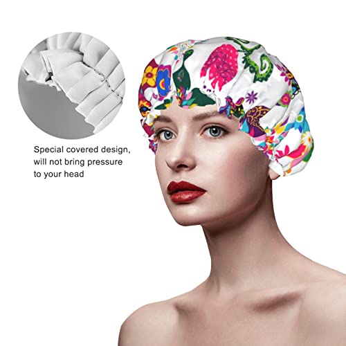 Kadınlar Kullanımlık Streç Hem Saç Şapka Bahar Çiçek Renkli Kelebek Çift Katmanlar Su Geçirmez Duş Başlığı banyo