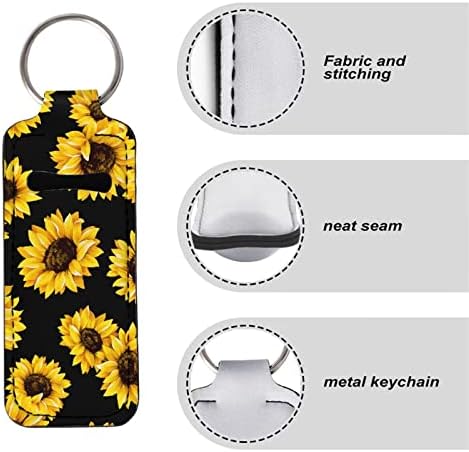 Suobstales Ayçiçeği Kozmetik Çantası Kadınlar için Küçük Makyaj Çantaları Siyah Ayçiçeği Chapstick Tutucu Anahtarlıklar
