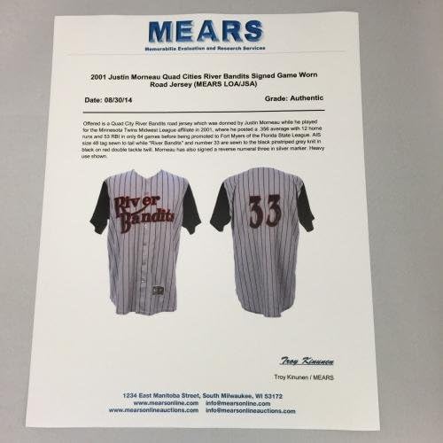 2001 Justin Morneau Çaylak Öncesi İmzalı Oyun Kullanılmış Minnesota Twins Forması PSA DNA-MLB Oyun Kullanılmış Formalar