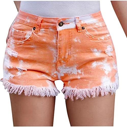 Kadın Yırtık Kot Şort Cepler ile Düğme Yüksek Bel Batik Rahat kısa kot pantolon Sıkıntılı Yıpranmış Jean Sıcak Pantolon