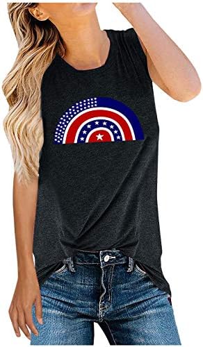 4th Temmuz Gömlek Tankı Üstleri Kadınlar için ABD Bayrağı Yaz Casual Kolsuz Tişört Yıldız Çizgili Kravat Boya Atletik