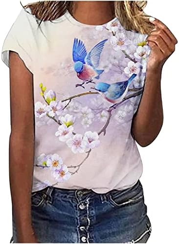 Kadınlar için sevimli Üstleri, Bayan Baskılı T Shirt Sumemr Rahat Yuvarlak Boyun Tişörtleri Gevşek Kısa Kollu Tunik