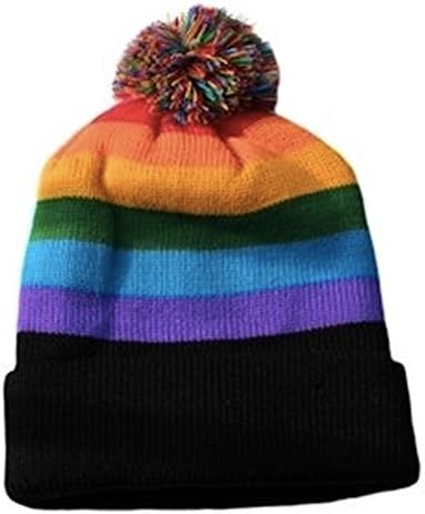 Kayak Kap Kısa Pom Pom Gökkuşağı Siyah Ağız Kış Kap. LGBT Gey ve Lezbiyen Gurur Şapkası