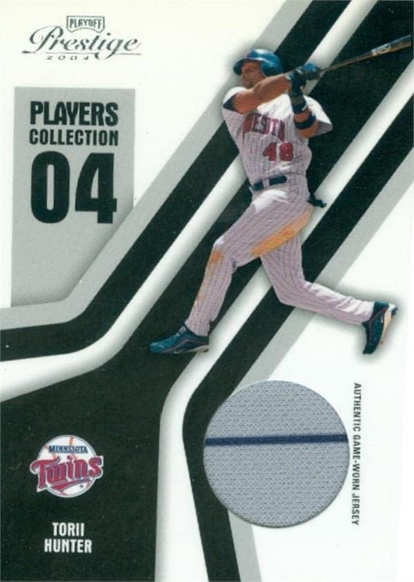 Torii Hunter oyuncu yıpranmış jersey yama beyzbol kartı (Minnesota Twins) 2004 Playoff Prestij Oyuncuları Koleksiyonu