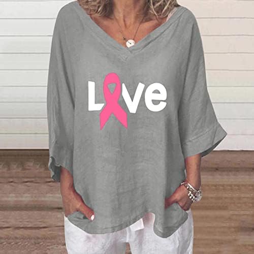 Salon T Shirt Bayan Sonbahar Yaz 3/4 Kollu V Boyun Grafik Capri Meme Kanseri Bilinçlendirme Üst Tshirt Kızlar için