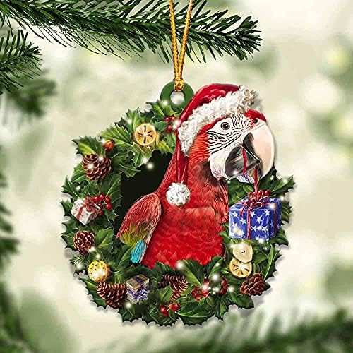 Yeşil Kanat Amerika Papağanı Giyen Noel Şapka Çelenk Hediye Amerika Papağanı Sevgilisi için Noel Ağacı Süs Dekor