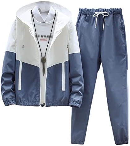 Erkekler Rahat Eşofman Hoodies Setleri Katı Patchwork Sonbahar Ceketler+Pantolon 2 Parça Set Hip Hop Streetwear spor