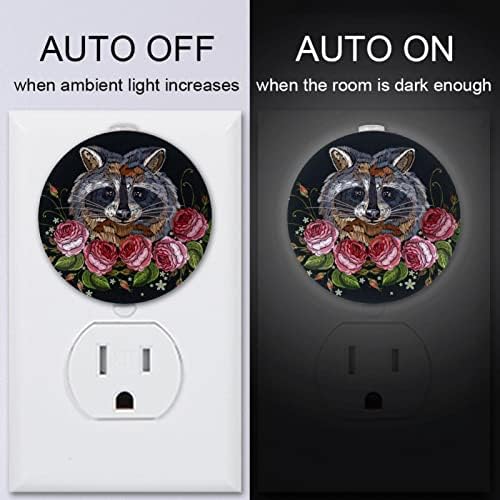 2 Paket Plug-in Gece Lambası LED Gece Lambası Rakun Gül Alacakaranlıktan Şafağa Sensörü Çocuk Odası, Kreş, Mutfak,
