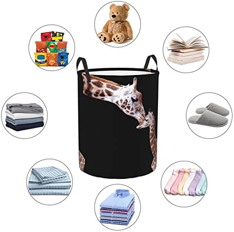 Anne Bebek Zürafa Baskılı çamaşır sepeti Katlanabilir Dairesel Sepet giysi saklama Kova Günlük İhtiyaçlar saklama