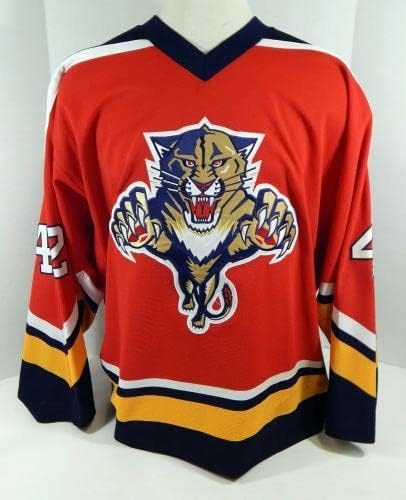 1999-00 Florida Panthers Dave Duerden 42 Oyun Kullanılmış Kırmızı Forma 54 DP12798 - Oyun Kullanılmış NHL Formaları