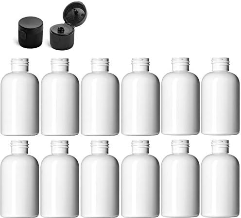 4 Ons (120 ml) Boston Yuvarlak Şişeler, PET Plastik Boş Doldurulabilir BPA İçermez, siyah Kapaklı Üst Kapaklar (12'li