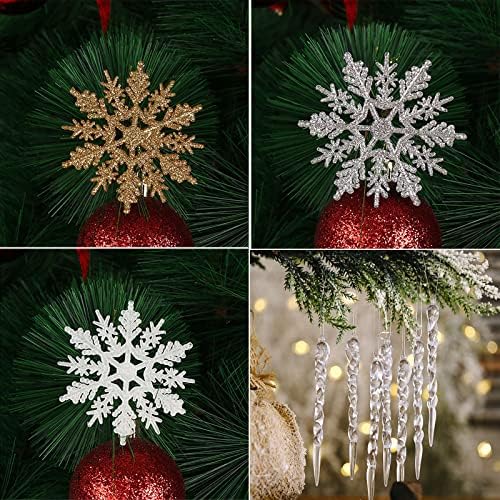 Noel Kar Tanesi Saçağı Süsler, 47 PCS Glitter Kar Tanesi Temizle Buz Sarkıtları askı süsleri için Noel Ağacı Pencere