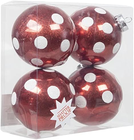 Kırmızı ve Beyaz Puantiyeli top Süsler Noel Ağacı Ev Ofis Süsleri 4 Ct