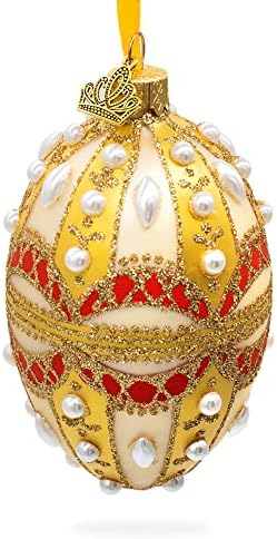 Altın ve Beyaz Cam Yumurta Süslemeli inciler 4 inç