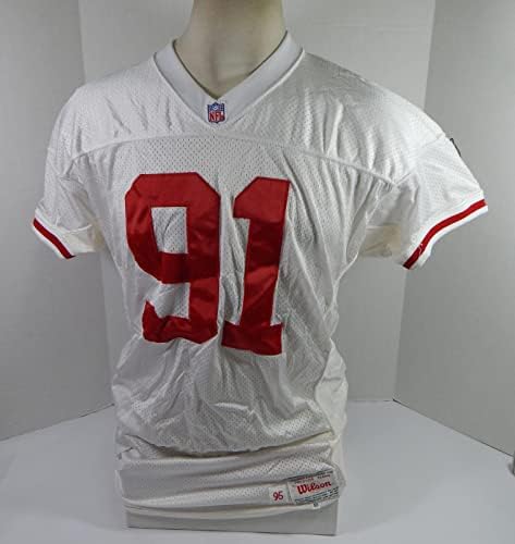 1995 San Francisco 49ers Alfred Williams 91 Oyun Verilmiş Beyaz Forma 50 DP34392-İmzasız NFL Oyunu Kullanılmış