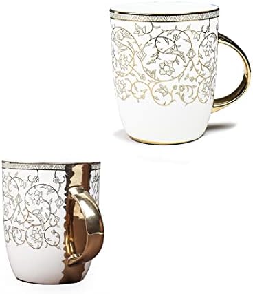 Femora El İşi Seramik Kahve Kupaları Hint Altın Tasarım Seti 1 (10 oz), Kapuçino Fincanları, Kahve Fincanları, ingiliz