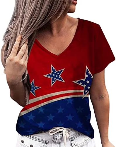 Vatansever Gömlek Kadınlar için Amerikan Bayrağı Yaz Kısa Kollu O Boyun T-Shirt Yıldız Çizgili Gevşek Fit Casual