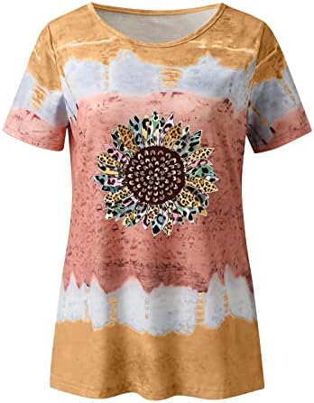 Kadın Yaz Üstleri Bayan Rahat Moda Ayçiçeği Yuvarlak Boyun Kravat Boya Baskı Kısa Kollu T Gömlek Bluz Tops Bayan