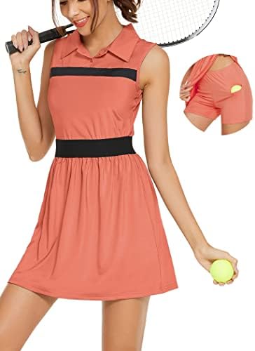 HOTLOOX Kadın Golf Tenis Elbise Şort Cep UPF 50 + Kolsuz Polo Egzersiz Elbise S-XXL