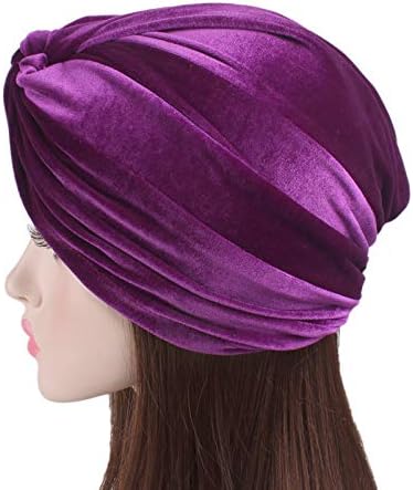 Fxhıxıy kadın Streç Kadife Büküm Pleasted Saç Wrap Türban Şapka Kanseri Kemo Bere Kap Şapkalar