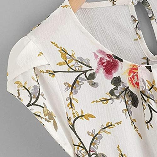Kadın Petal Kap Kollu Bluz Tops Zarif Petite Tunik Tshirt Çiçek Tees Pilili Yuvarlak Boyun T-Shirt Rahat Çalışma