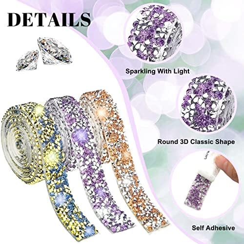 6 Rolls Kristal Rhinestone Elmas Şerit, çeşitli Renkler Bling Kendinden Yapışkanlı Şeritler Rulo Kemer Wrap, Glitter