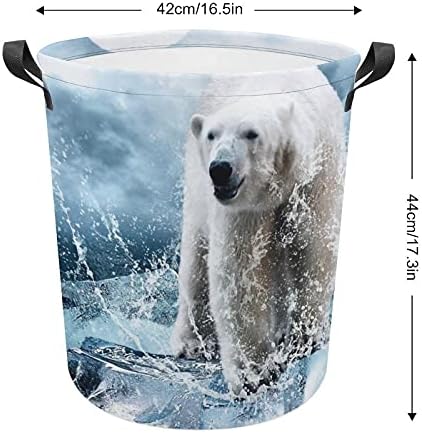 FoDuoDuo çamaşır sepeti Beyaz Kutup Ayısı Avcısı Buz üzerinde Kulplu çamaşır Sepeti Katlanabilir Sepet Kirli giysi