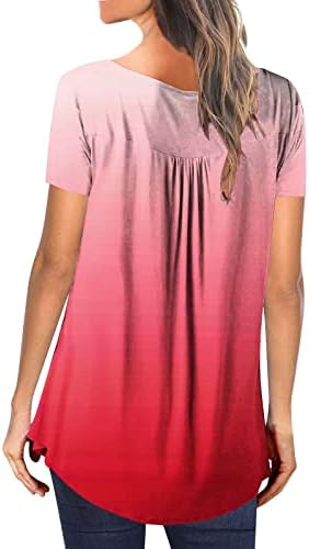 lcepcy kadın Yaz Tunik Üstleri Tayt Degrade V Boyun Düğmesi T Shirt Dantelli Kısa Kollu Bluz Kavisli Hem Gömlek