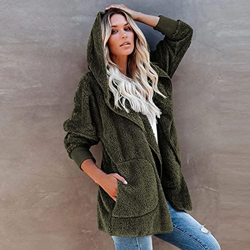 Shusuen Bayan Gevşek Düz Renk Dış Giyim Uzun Kollu Sonbahar / Kış Ceket Moda Rahat Palto Rahat Kapüşonlu Ceket Tops
