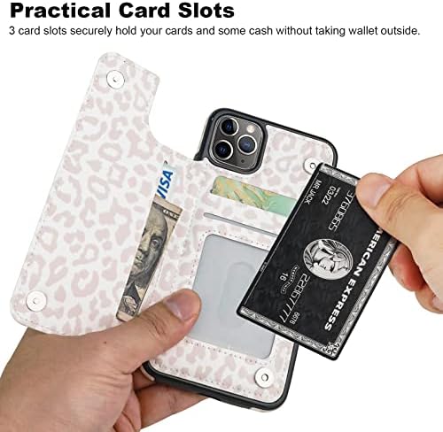 HAOPİNSH iPhone 11 Pro Max Cüzdan Kılıf kart Tutucu ile, beyaz Leopar Desen Arka Kapak PU Deri Kickstand Kart Yuvaları