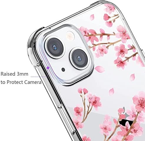 HEYORUN Kiraz Çiçeği Durumda iPhone 14 için Uyumlu, Sakura Çiçek Temizle Case Arka Kapak, şeffaf Yumuşak TPU Tampon
