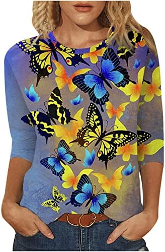 Kadınlar 3/4 Kollu T Shirt Batik Bluz Tee Taklidi Tunik Üstleri V Boyun Çiçek Baskılı Tees İlkbahar Yaz Üstleri 2023