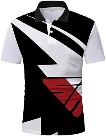 HDDK Erkek Golf polo gömlekler, Yaz Şerit Patchwork Baskı Üstleri Kısa Kollu Slim Fit Casual Düğme Yakalı Tenis Gömlek