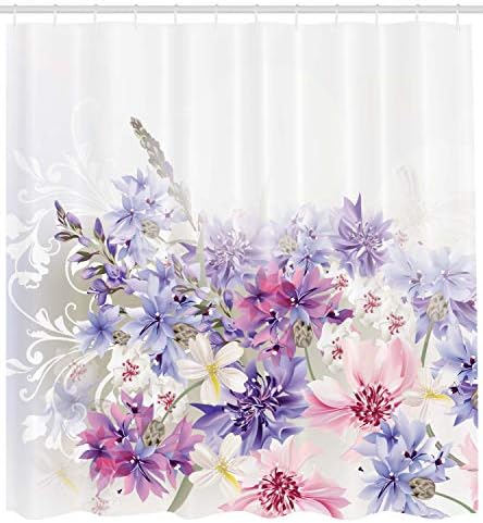 Ambesonne Lavanta Duş Perdesi, Pastel Peygamberçiçekleriyle Gelin Klasik Tasarım Nazik Çiçek Baskı Düğün Tasarım,