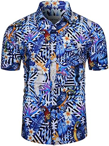 TUNEVUSE Mens Hawaii Gömlek ve şort takımı 2 Adet Tropikal Kıyafet Çiçek Baskı Düğme Aşağı Plaj Takım Elbise Kova