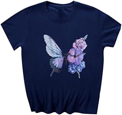 Kadınlar için Casual Tops, Bayan Seksi Moda Yaz Yuvarlak Boyun T-Shirt Çiçek Baskılı Kısa Kollu Bluz Tops