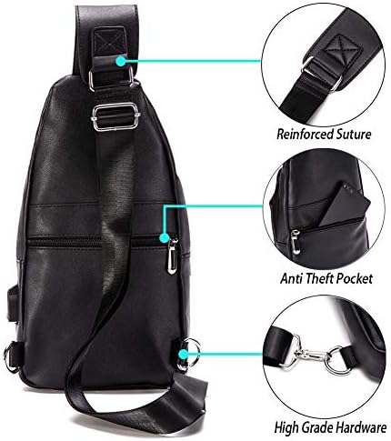 Erkek deri askılı çanta Çanta Su Geçirmez Crossbody Göğüs Çantası asma sırt çantası USB şarj portu ile Bir omuzdan