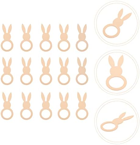 Odunsu dekor paskalya tavşanı ahşap peçete halkaları: 15 adet karikatür tavşan peçete halkası tutucu Paskalya düğün