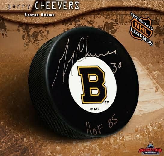 GERRY CHEEVERS İmzaladı Boston Bruins Orijinal Altı Disk w/Onur Listesi Insc. - İmzalı NHL Diskleri