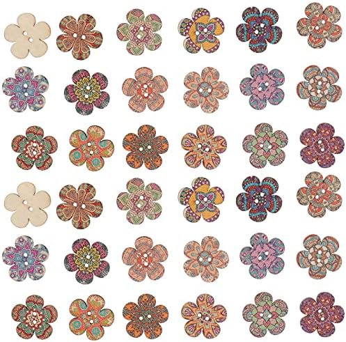 100 adet Ahşap Elbise Düğmesi DIY Çiçek Şekilli Düğmeler Renkli Çizim ButtonHome Dekor Kutlama Partisi için