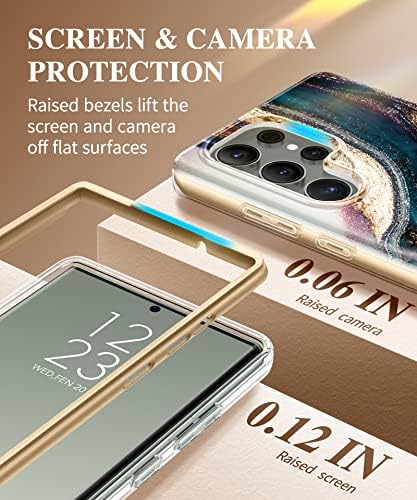GVIEWIN ile Uyumlu Samsung Galaxy S23 Ultra Kılıf + Mermer Cep Telefonu Kavrama Kayışı (Drift Kum / Kahverengi)